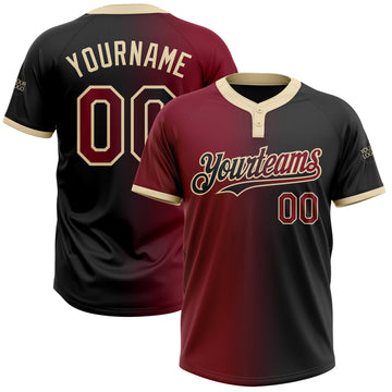 Custom Black Crimson-City Cream Gradient Fashion Two-Button Unisex Softball Jersey