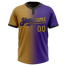 Load image into Gallery viewer, Custom Purple Old Gold-Black Gradient Fashion Two-Button Unisex Softball Jersey
