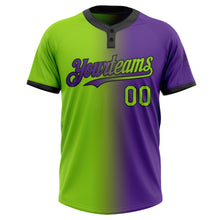 Charger l&#39;image dans la galerie, Custom Purple Neon Green-Black Gradient Fashion Two-Button Unisex Softball Jersey
