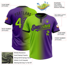 Charger l&#39;image dans la galerie, Custom Purple Neon Green-Black Gradient Fashion Two-Button Unisex Softball Jersey
