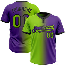 Charger l&#39;image dans la galerie, Custom Purple Neon Green-Black Gradient Fashion Two-Button Unisex Softball Jersey
