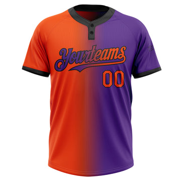 Custom Purple Orange-Black Gradient Fashion Two-Button Unisex Softball Jersey