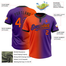 Charger l&#39;image dans la galerie, Custom Purple Orange-Black Gradient Fashion Two-Button Unisex Softball Jersey
