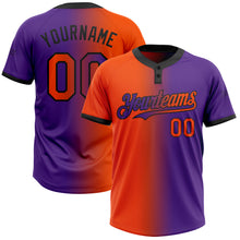 Charger l&#39;image dans la galerie, Custom Purple Orange-Black Gradient Fashion Two-Button Unisex Softball Jersey
