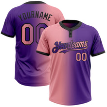 Charger l&#39;image dans la galerie, Custom Purple Medium Pink-Black Gradient Fashion Two-Button Unisex Softball Jersey
