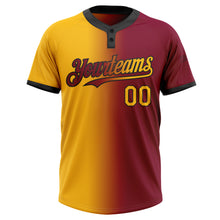 Charger l&#39;image dans la galerie, Custom Maroon Gold-Black Gradient Fashion Two-Button Unisex Softball Jersey
