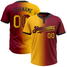 Charger l&#39;image dans la galerie, Custom Maroon Gold-Black Gradient Fashion Two-Button Unisex Softball Jersey
