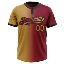 Charger l&#39;image dans la galerie, Custom Maroon Old Gold-Black Gradient Fashion Two-Button Unisex Softball Jersey
