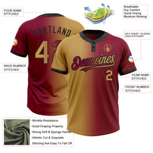 Charger l&#39;image dans la galerie, Custom Maroon Old Gold-Black Gradient Fashion Two-Button Unisex Softball Jersey
