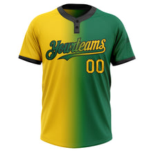 Загрузить изображение в средство просмотра галереи, Custom Kelly Green Yellow-Black Gradient Fashion Two-Button Unisex Softball Jersey
