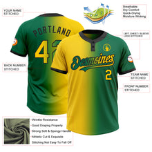 Charger l&#39;image dans la galerie, Custom Kelly Green Yellow-Black Gradient Fashion Two-Button Unisex Softball Jersey
