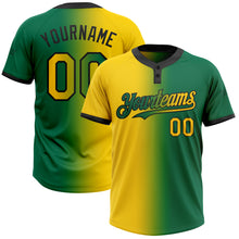 Загрузить изображение в средство просмотра галереи, Custom Kelly Green Yellow-Black Gradient Fashion Two-Button Unisex Softball Jersey
