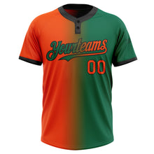 Charger l&#39;image dans la galerie, Custom Kelly Green Orange-Black Gradient Fashion Two-Button Unisex Softball Jersey
