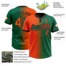 Charger l&#39;image dans la galerie, Custom Kelly Green Orange-Black Gradient Fashion Two-Button Unisex Softball Jersey
