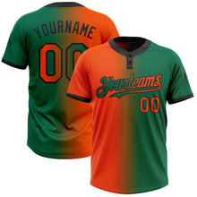 Charger l&#39;image dans la galerie, Custom Kelly Green Orange-Black Gradient Fashion Two-Button Unisex Softball Jersey
