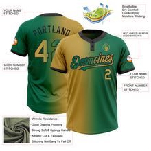 Charger l&#39;image dans la galerie, Custom Kelly Green Old Gold-Black Gradient Fashion Two-Button Unisex Softball Jersey
