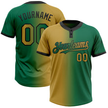 Charger l&#39;image dans la galerie, Custom Kelly Green Old Gold-Black Gradient Fashion Two-Button Unisex Softball Jersey
