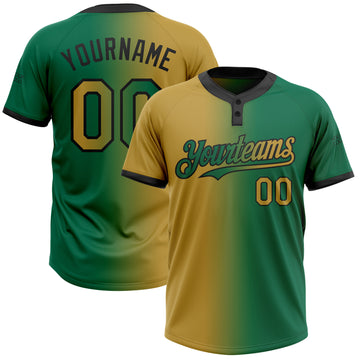 Custom Kelly Green Old Gold-Black Gradient Fashion Two-Button Unisex Softball Jersey