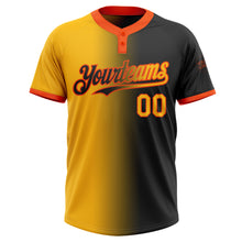 Charger l&#39;image dans la galerie, Custom Black Gold-Orange Gradient Fashion Two-Button Unisex Softball Jersey
