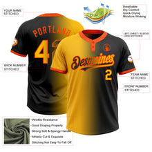 Charger l&#39;image dans la galerie, Custom Black Gold-Orange Gradient Fashion Two-Button Unisex Softball Jersey
