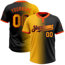 Charger l&#39;image dans la galerie, Custom Black Gold-Orange Gradient Fashion Two-Button Unisex Softball Jersey
