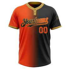 Загрузить изображение в средство просмотра галереи, Custom Black Orange-Old Gold Gradient Fashion Two-Button Unisex Softball Jersey
