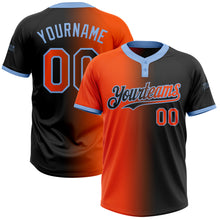 Загрузить изображение в средство просмотра галереи, Custom Black Orange-Light Blue Gradient Fashion Two-Button Unisex Softball Jersey
