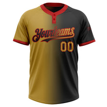 Charger l&#39;image dans la galerie, Custom Black Old Gold-Red Gradient Fashion Two-Button Unisex Softball Jersey
