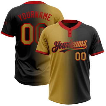 Custom Black Old Gold-Red Gradient Fashion Two-Button Unisex Softball Jersey