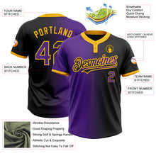 Загрузить изображение в средство просмотра галереи, Custom Black Purple-Gold Gradient Fashion Two-Button Unisex Softball Jersey
