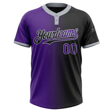 Charger l&#39;image dans la galerie, Custom Black Purple-Gray Gradient Fashion Two-Button Unisex Softball Jersey
