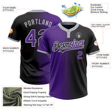 Charger l&#39;image dans la galerie, Custom Black Purple-Gray Gradient Fashion Two-Button Unisex Softball Jersey
