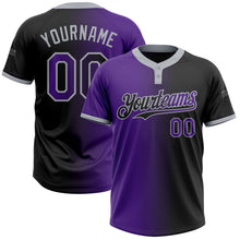 Charger l&#39;image dans la galerie, Custom Black Purple-Gray Gradient Fashion Two-Button Unisex Softball Jersey
