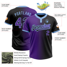 Laden Sie das Bild in den Galerie-Viewer, Custom Black Purple-Light Blue Gradient Fashion Two-Button Unisex Softball Jersey
