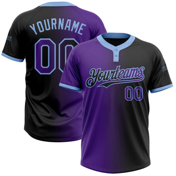 Custom Black Purple-Light Blue Gradient Fashion Two-Button Unisex Softball Jersey