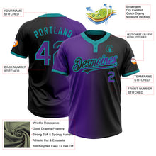 Laden Sie das Bild in den Galerie-Viewer, Custom Black Purple-Teal Gradient Fashion Two-Button Unisex Softball Jersey
