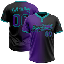 Laden Sie das Bild in den Galerie-Viewer, Custom Black Purple-Teal Gradient Fashion Two-Button Unisex Softball Jersey
