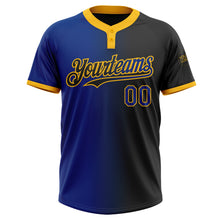 Load image into Gallery viewer, Custom Black Royal-Gold Gradient Fashion Two-Button Unisex Softball Jersey
