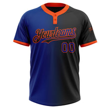 Laden Sie das Bild in den Galerie-Viewer, Custom Black Royal-Orange Gradient Fashion Two-Button Unisex Softball Jersey
