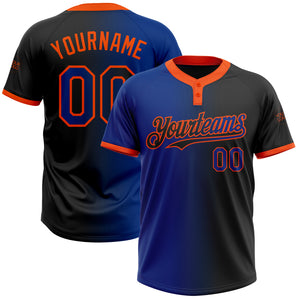 Custom Black Royal-Orange Gradient Fashion Two-Button Unisex Softball Jersey