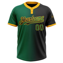 Charger l&#39;image dans la galerie, Custom Black Kelly Green-Gold Gradient Fashion Two-Button Unisex Softball Jersey
