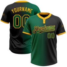 Charger l&#39;image dans la galerie, Custom Black Kelly Green-Gold Gradient Fashion Two-Button Unisex Softball Jersey
