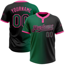 Charger l&#39;image dans la galerie, Custom Black Kelly Green-Pink Gradient Fashion Two-Button Unisex Softball Jersey
