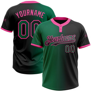 Custom Black Kelly Green-Pink Gradient Fashion Two-Button Unisex Softball Jersey