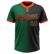 Laden Sie das Bild in den Galerie-Viewer, Custom Black Kelly Green-Orange Gradient Fashion Two-Button Unisex Softball Jersey
