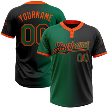 Custom Black Kelly Green-Orange Gradient Fashion Two-Button Unisex Softball Jersey