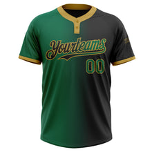 Charger l&#39;image dans la galerie, Custom Black Kelly Green-Old Gold Gradient Fashion Two-Button Unisex Softball Jersey
