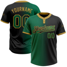 Charger l&#39;image dans la galerie, Custom Black Kelly Green-Old Gold Gradient Fashion Two-Button Unisex Softball Jersey
