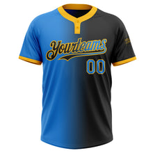 Charger l&#39;image dans la galerie, Custom Black Electric Blue-Gold Gradient Fashion Two-Button Unisex Softball Jersey
