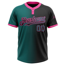 Load image into Gallery viewer, Custom Black Teal-Pink Gradient Fashion Two-Button Unisex Softball Jersey
